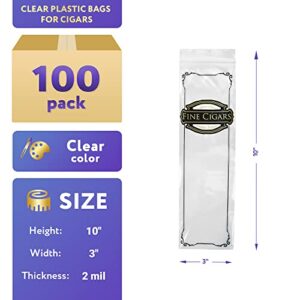 APQ Cigar Bags 3 x 10, Pack of 100 Clear Plastic Bags for Cigars Storage, Waterproof 2 Mil Plastic Bags, Polyethylene Cigar Bag with Secure Zipper, Resealable Plastic Bags, Odorless Small Zipper Bags