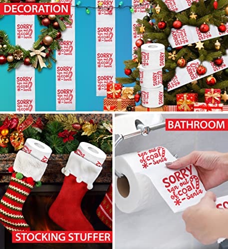 Printed TP Sorry Ran Out of Coal Santa Printed Toilet Paper Gag Gift – Merry Christmas Funny Toilet Paper Roll For Prank, Bathroom Decor, Stocking Stuffers, Novelty Xmas Holiday Gift – 500 Sheets