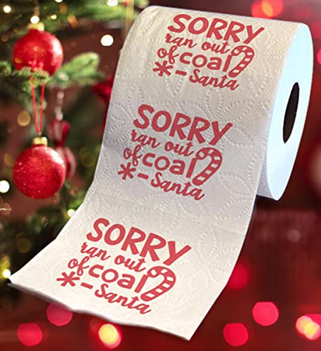 Printed TP Sorry Ran Out of Coal Santa Printed Toilet Paper Gag Gift – Merry Christmas Funny Toilet Paper Roll For Prank, Bathroom Decor, Stocking Stuffers, Novelty Xmas Holiday Gift – 500 Sheets