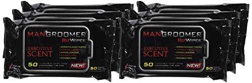 MANGROOMER Biz Wipes Flushable Moist Personal Wipes Engineered for Men, Executive Scent, 50 Wipes (Pack of 6), 300 Count