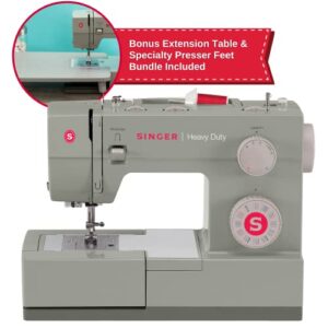 singer | heavy duty holiday bundle – 4452 heavy duty sewing machine with bonus extension table for larger projects, packed with specialty accessories