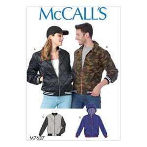 mccall patterns m7637 xm misses’ and men’s bomber jackets sewing pattern, size sml-med-lrg (7637)