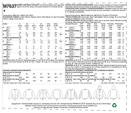McCall Patterns M7637 XM Misses' and Men's Bomber Jackets Sewing Pattern, Size SML-MED-LRG (7637)