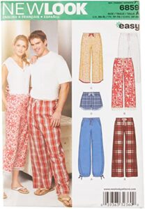 simplicity u06859a new look sewing misses’ and mens’ pajama pants and shorts sewing pattern kit, code 6859, sizes xs-xl