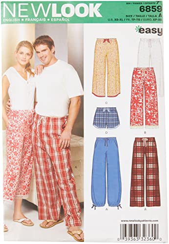 Simplicity U06859A New Look Sewing Misses' and Mens' Pajama Pants and Shorts Sewing Pattern Kit, Code 6859, Sizes XS-XL