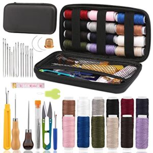 upholstery repair sewing kit, heavy duty sewing kit with leather sewing needles, curved needles, upholstery thread, sewing awl, seam ripper, leather sewing kit for tent, sofa, canvas, shoes, carpet
