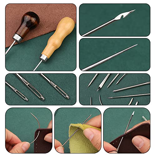 Upholstery Repair Sewing Kit, Heavy Duty Sewing Kit with Leather Sewing Needles, Curved Needles, Upholstery Thread, Sewing Awl, Seam Ripper, Leather Sewing Kit for Tent, Sofa, Canvas, Shoes, Carpet