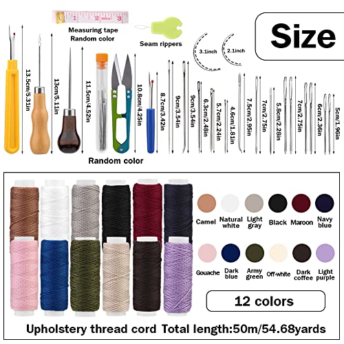 Upholstery Repair Sewing Kit, Heavy Duty Sewing Kit with Leather Sewing Needles, Curved Needles, Upholstery Thread, Sewing Awl, Seam Ripper, Leather Sewing Kit for Tent, Sofa, Canvas, Shoes, Carpet