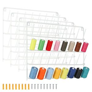 haitarl 4 set of sewing thread organizer,wall-mounted metal thread rack,32-spool thread holder with hanging hooks for organizing threads,white