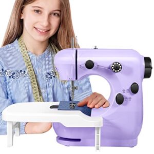 sewing machine, mini sewing machine for beginners, 2-speed portable sewing machine with extension table, light, easy to use & store, best gift for kids women household and travel – safe sewing kit