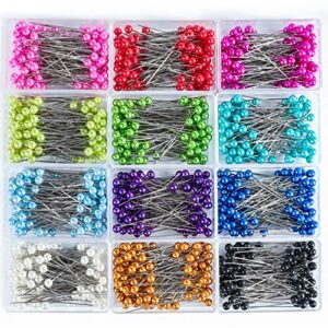 aiex 1200 pieces sewing pins multicolor head pins straight for dressmaker jewelry decoration sewing projects(1.57inch)