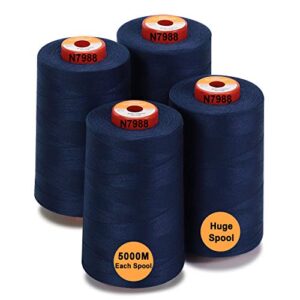 new brothread – 30 options – 4 large cones of 5500y (5000m) each all purpose spun polyester thread 40s/2 (tex27) for serger, overlock, quilting, piecing and sewing – mid night