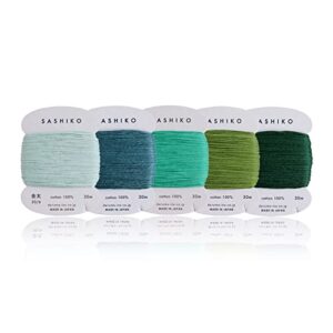 daruma sashiko thread 100% cotton card type (32.8 yd) x 5 colors with english manual, sewing & embroidery value set (thick, komorebi)