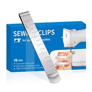 sewing clips pack of 15 stainless steel hemming clips 3 inches measurement ruler quilting supplies for fabric clips, pinning and marking accessories