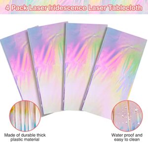 4 Pack Iridescence Plastic Tablecloths Shiny Disposable Laser Rectangle Table Covers Holographic Foil Tablecloth Iridescent Party Decoration Birthday Bridal Wedding Christmas 54" x 108"(Laser)