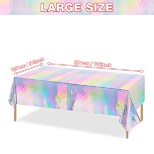 4 Pack Iridescence Plastic Tablecloths Shiny Disposable Laser Rectangle Table Covers Holographic Foil Tablecloth Iridescent Party Decoration Birthday Bridal Wedding Christmas 54" x 108"(Laser)