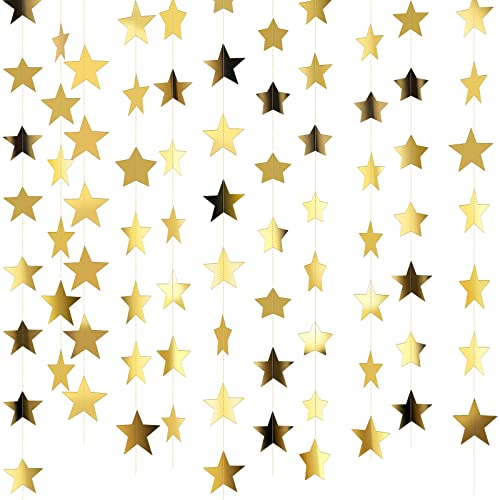 Glitter Star Garland Banner Decoration, 130 Feet Bright Gold Star Hanging Bunting Banner Backdrop for Engagement Wedding Baby Shower Birthday Christmas Decor (Gold)