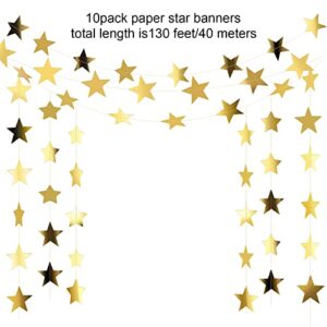 Glitter Star Garland Banner Decoration, 130 Feet Bright Gold Star Hanging Bunting Banner Backdrop for Engagement Wedding Baby Shower Birthday Christmas Decor (Gold)