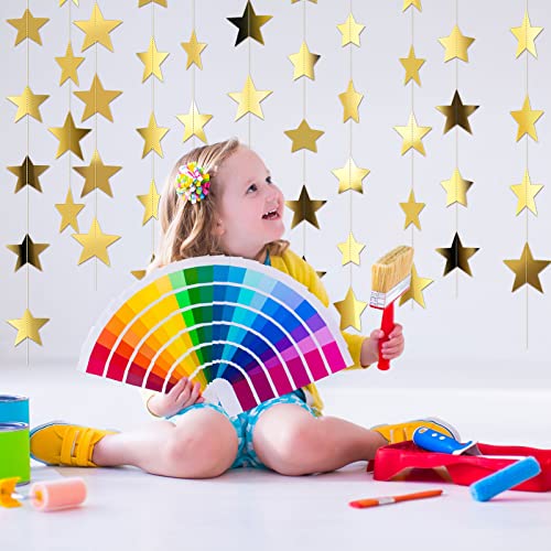 Glitter Star Garland Banner Decoration, 130 Feet Bright Gold Star Hanging Bunting Banner Backdrop for Engagement Wedding Baby Shower Birthday Christmas Decor (Gold)