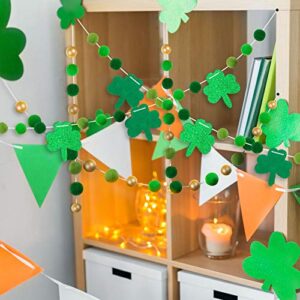 3 Pieces Pom Pom Garlands Felt Shamrock Clover Garlands Irish Wall Hanging Garlands Green Gold Felt Ball Garlands St. Patrick's Day Banner Decors for Irish St. Patrick's Day Indoor Outdoor Parties