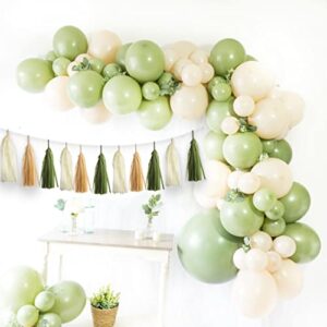 15PCS DIY Tissue Tassels Garland Olive Green Kraft Tan Brown Cream Neutral Party Tassel Banner for Greenery Safari Jungle Baby Shower Nature Theme Birthday Wedding Bridal Shower Decoration