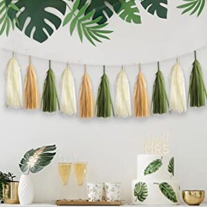 15PCS DIY Tissue Tassels Garland Olive Green Kraft Tan Brown Cream Neutral Party Tassel Banner for Greenery Safari Jungle Baby Shower Nature Theme Birthday Wedding Bridal Shower Decoration