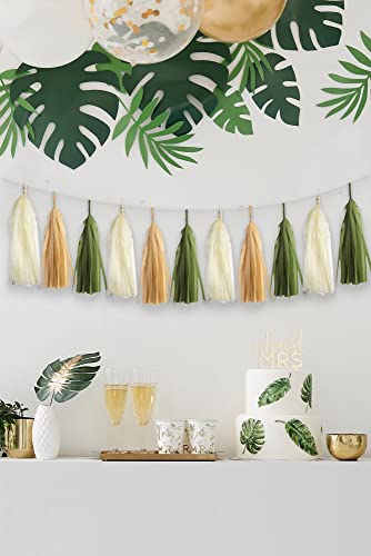 15PCS DIY Tissue Tassels Garland Olive Green Kraft Tan Brown Cream Neutral Party Tassel Banner for Greenery Safari Jungle Baby Shower Nature Theme Birthday Wedding Bridal Shower Decoration