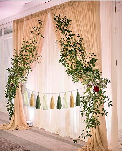 15PCS DIY Tissue Tassels Garland Olive Green Kraft Tan Brown Cream Neutral Party Tassel Banner for Greenery Safari Jungle Baby Shower Nature Theme Birthday Wedding Bridal Shower Decoration