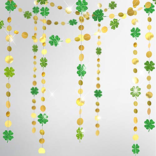 Glitter St Patricks Day Garland Kit Saint Patricks Party Decorations Shamrock Clover Garlands Banner Streamer Backdrop Hanging Decoration for Spring Birthday Baby Shower Irish Parties Supplies