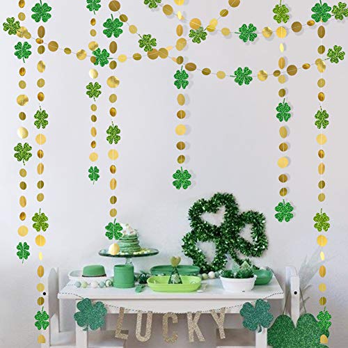 Glitter St Patricks Day Garland Kit Saint Patricks Party Decorations Shamrock Clover Garlands Banner Streamer Backdrop Hanging Decoration for Spring Birthday Baby Shower Irish Parties Supplies