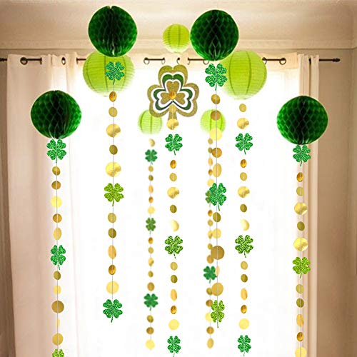 Glitter St Patricks Day Garland Kit Saint Patricks Party Decorations Shamrock Clover Garlands Banner Streamer Backdrop Hanging Decoration for Spring Birthday Baby Shower Irish Parties Supplies