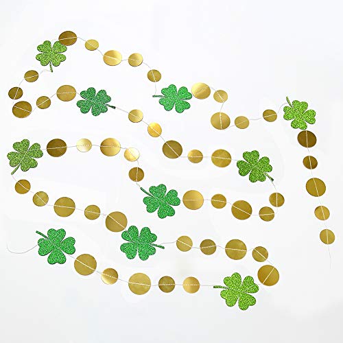 Glitter St Patricks Day Garland Kit Saint Patricks Party Decorations Shamrock Clover Garlands Banner Streamer Backdrop Hanging Decoration for Spring Birthday Baby Shower Irish Parties Supplies