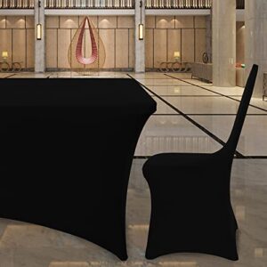 BIFENBI 6FT Black Fitted Tablecloths for Rectangle Tables, 2 Pcs - Stretch Spandex Table Cover Protector for Banquet, Massage Bed, Wedding, Birthday, 72 Length x 30 Width x 30 Height Inches