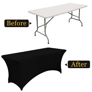 BIFENBI 6FT Black Fitted Tablecloths for Rectangle Tables, 2 Pcs - Stretch Spandex Table Cover Protector for Banquet, Massage Bed, Wedding, Birthday, 72 Length x 30 Width x 30 Height Inches