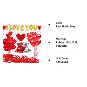 Golray 40 Pack I Love You Balloons and Heart Balloons Kit with 1000 Pcs Dark-Red Silk Rose Petals Wedding Flower Decoration Love-Bear Red Heart Balloons for Valentine Day Party Decorations