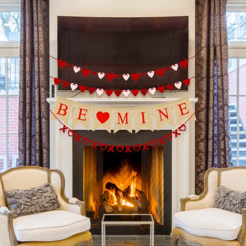 4Pcs Valentines Day Decorations Set No DIY Required BE MINE Love Heart XO Garlands Banner for Home Classroom Office Wedding Party Anniversary