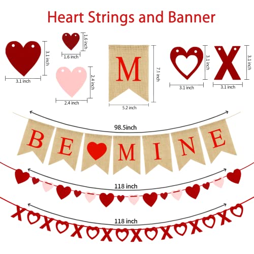 4Pcs Valentines Day Decorations Set No DIY Required BE MINE Love Heart XO Garlands Banner for Home Classroom Office Wedding Party Anniversary