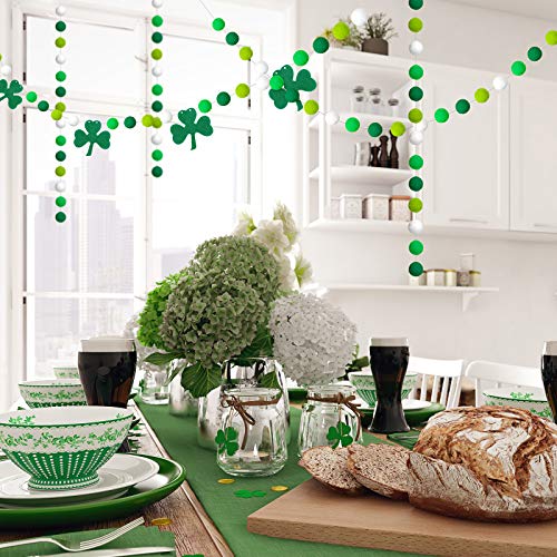 Tatuo 3 Pieces Pom Pom Garlands St. Patrick's Day Pom Garlands Felt Shamrock Clover Garlands Irish Wall Hanging Garlands for St. Patrick's Day Irish Party Indoor Outdoor Home Supplies