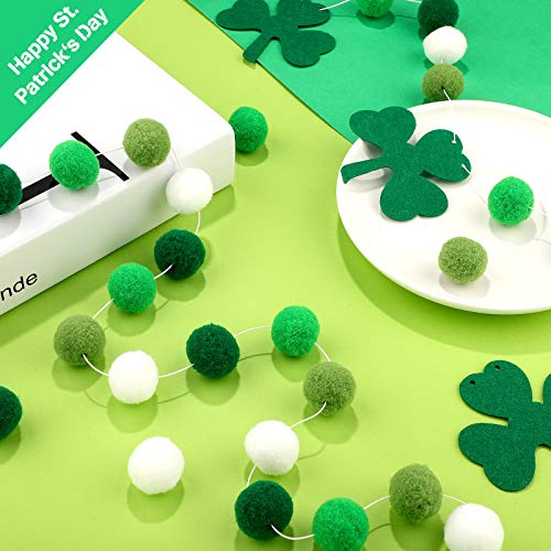 Tatuo 3 Pieces Pom Pom Garlands St. Patrick's Day Pom Garlands Felt Shamrock Clover Garlands Irish Wall Hanging Garlands for St. Patrick's Day Irish Party Indoor Outdoor Home Supplies