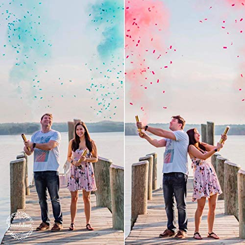 Revealations Gender Reveal Confetti Powder Cannon - Set of 4 Mixed (2 Blue 2 Pink) Gender Reveal Party Supplies - 100% Biodegradable Tissue Safe Powder Smoke