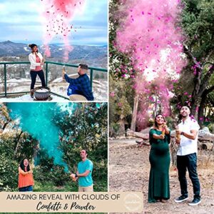 Revealations Gender Reveal Confetti Powder Cannon - Set of 4 Mixed (2 Blue 2 Pink) Gender Reveal Party Supplies - 100% Biodegradable Tissue Safe Powder Smoke