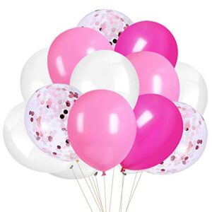 thomtery pink confetti white balloons, 50pcs 12 inch latex balloons for birthday party, valentine’s day decorations