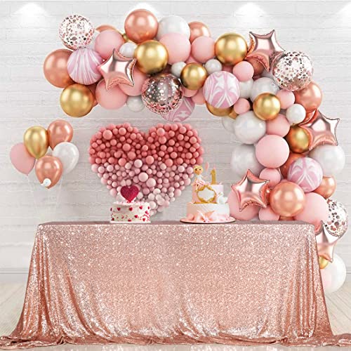 PartyDelight Rose Gold Sequin Wedding Tablecloth 50 by 50 Inch Square Polyester Sequin Overlay, Shiny Sequin Quality Tablecloth for Special Event Or Party（Rose Gold，50x50）