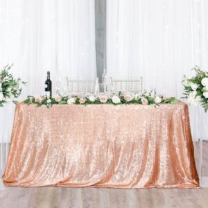 PartyDelight Rose Gold Sequin Wedding Tablecloth 50 by 50 Inch Square Polyester Sequin Overlay, Shiny Sequin Quality Tablecloth for Special Event Or Party（Rose Gold，50x50）