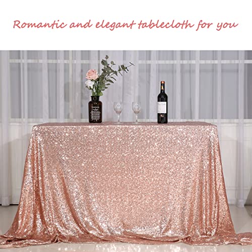 PartyDelight Rose Gold Sequin Wedding Tablecloth 50 by 50 Inch Square Polyester Sequin Overlay, Shiny Sequin Quality Tablecloth for Special Event Or Party（Rose Gold，50x50）