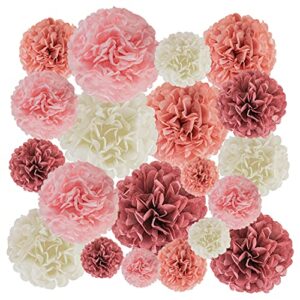 epiqueone 20-piece tissue paper pom poms party kit – add a splash of blush pink, dusty rose, mauve & cream to your celebrations! perfect for birthday, bridal shower, baby shower, wedding & graduation