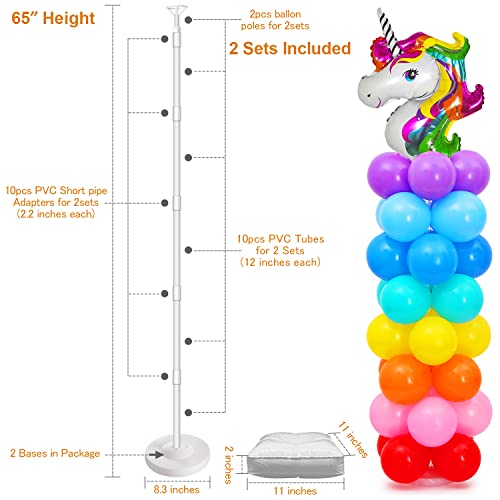 IDAODAN 2 Set Balloon Column Kit for Kids, Balloon Column Stand with Base, 65 inch Height Balloon Tower Stand for Wedding Baby Shower Birthday Party Event Decorations