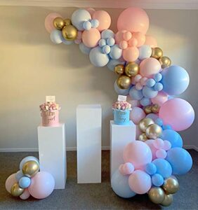 diy 135pcs gender reveal balloon garland kits chrome metallic latex balloons 18/10/5inch pearl balloons for birthday party celebration wedding gender reveal he or she boy or girl (pink blue gold)