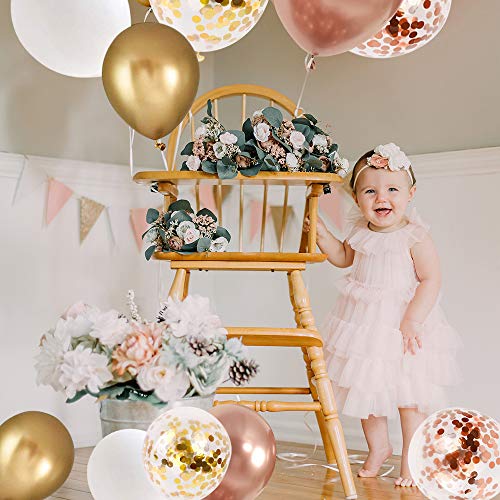 Rose Gold Confetti Latex Balloons, 60 pcs 12 inch White Metallic Gold Party Balloon with 33 Ft Rose Gold Ribbon for Birthday Wedding Anniversary Bridal Shower Decoration