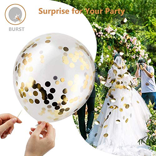 Rose Gold Confetti Latex Balloons, 60 pcs 12 inch White Metallic Gold Party Balloon with 33 Ft Rose Gold Ribbon for Birthday Wedding Anniversary Bridal Shower Decoration